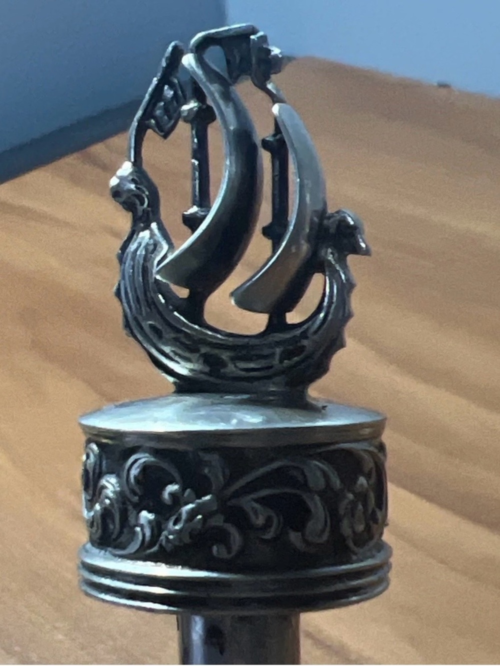 Antique Sterling Silver Ornate Viking Ship Wine Cork Topper Caravelle 28.6g